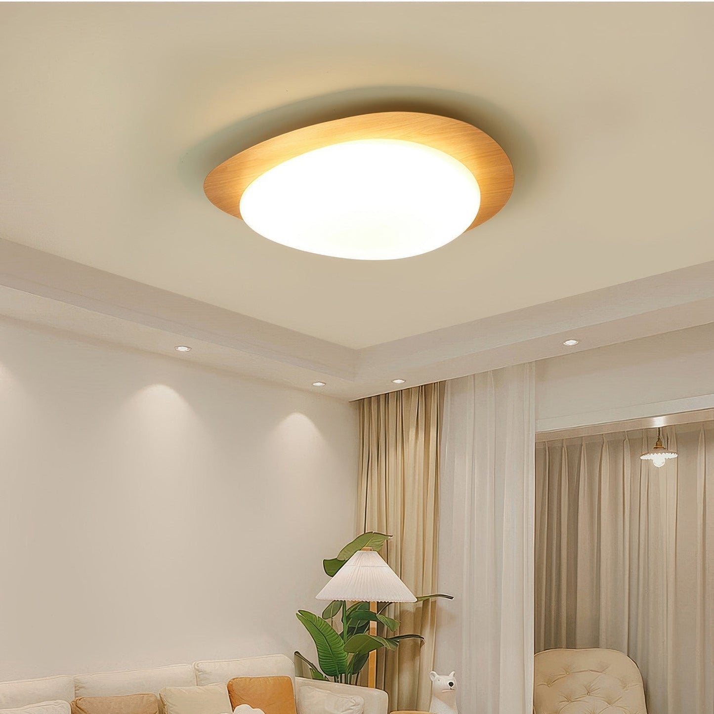 Scandinavian Pebble Wood Ceiling Light