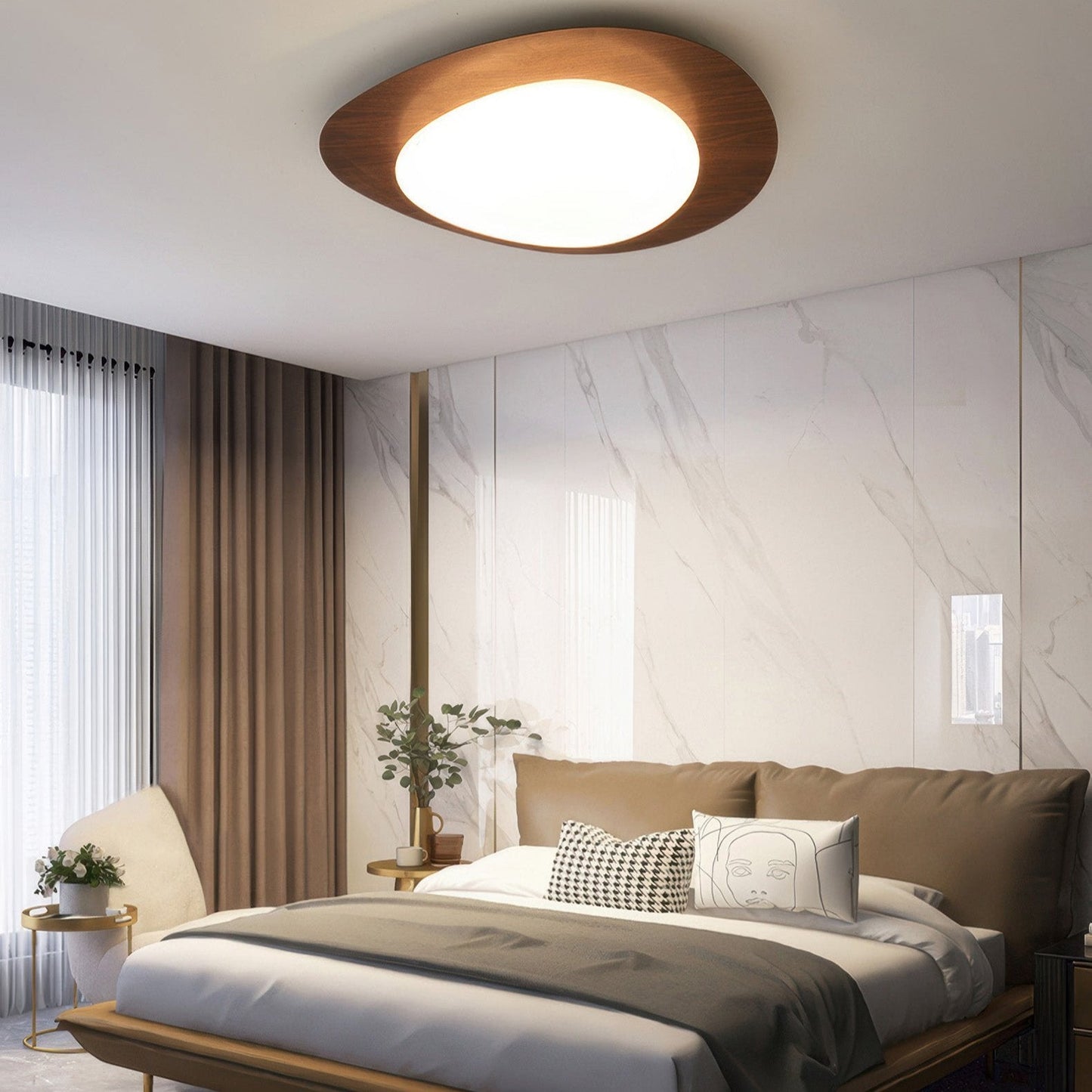 Scandinavian Pebble Wood Ceiling Light