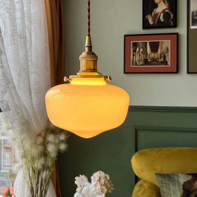 Vintage Brass Lantern Glass Pendant Light