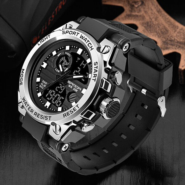 Men’s Military Watch with Analog Digital Display and Features