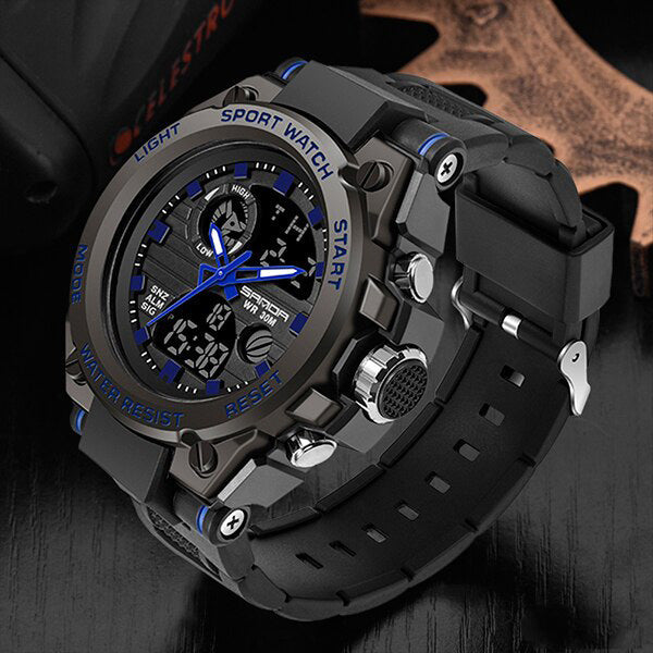 Men’s Military Watch with Analog Digital Display and Features