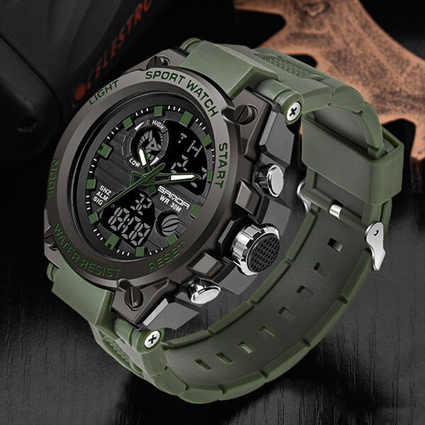 Men’s Military Watch with Analog Digital Display and Features