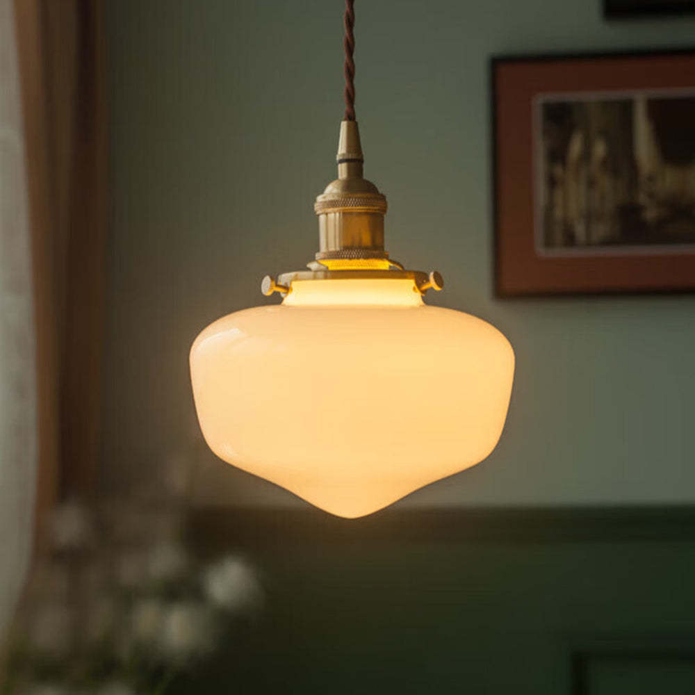 Vintage Brass Lantern Glass Pendant Light