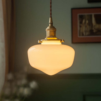 Vintage Brass Lantern Glass Pendant Light