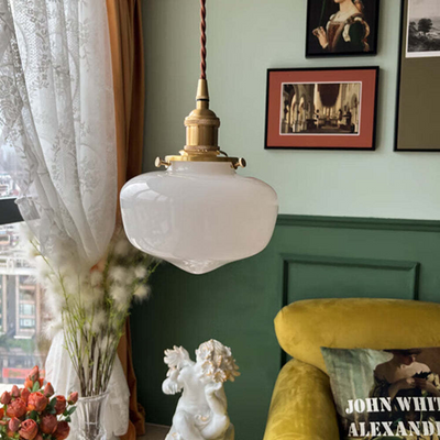 Vintage Brass Lantern Glass Pendant Light