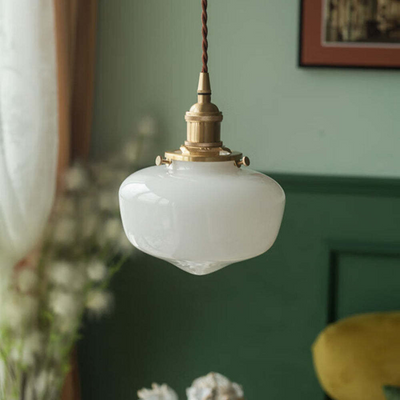 Vintage Brass Lantern Glass Pendant Light