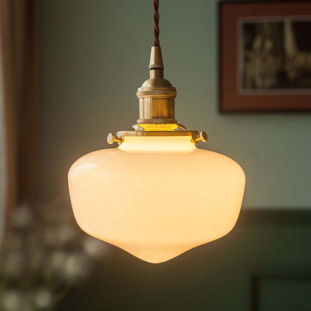 Vintage Brass Lantern Glass Pendant Light
