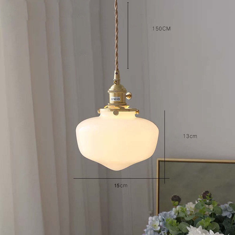 Vintage Brass Lantern Glass Pendant Light