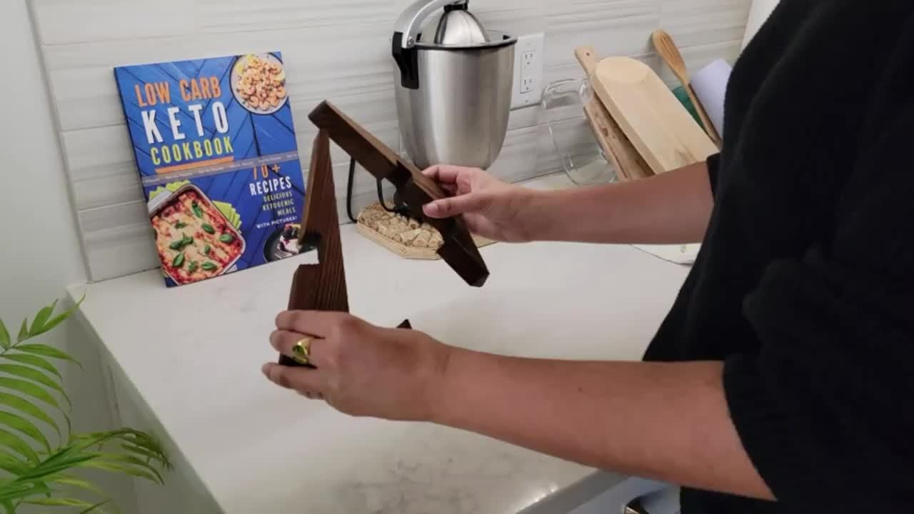 Rustic Wooden Cookbook Stand Adjustable Recipe Book Holder