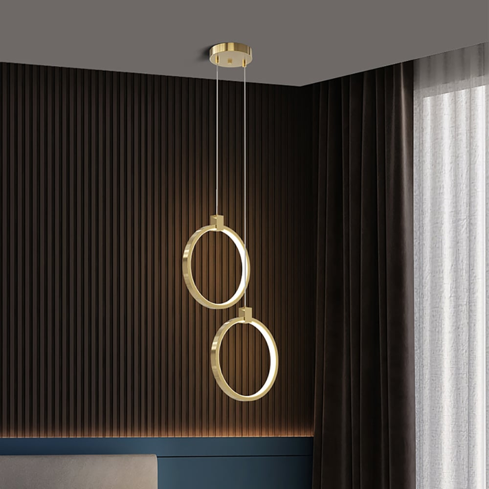 BrassGlow – Double Ring Gold Pendant Lamp (Adjustable Height)