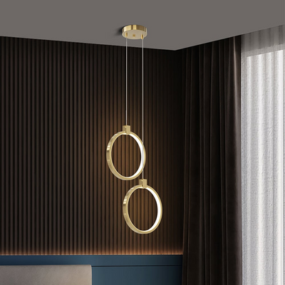 BrassGlow – Double Ring Gold Pendant Lamp (Adjustable Height)