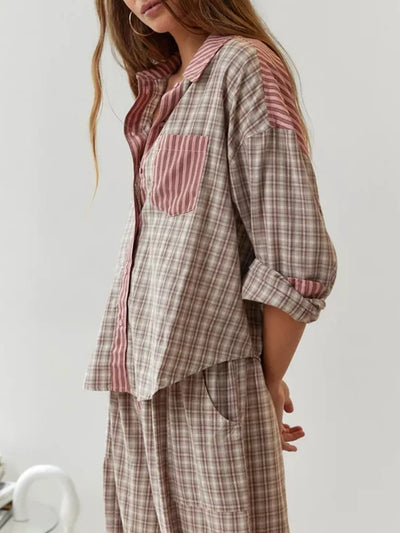 Women’s Two-Piece Pajama Set with Drawstring Trousers