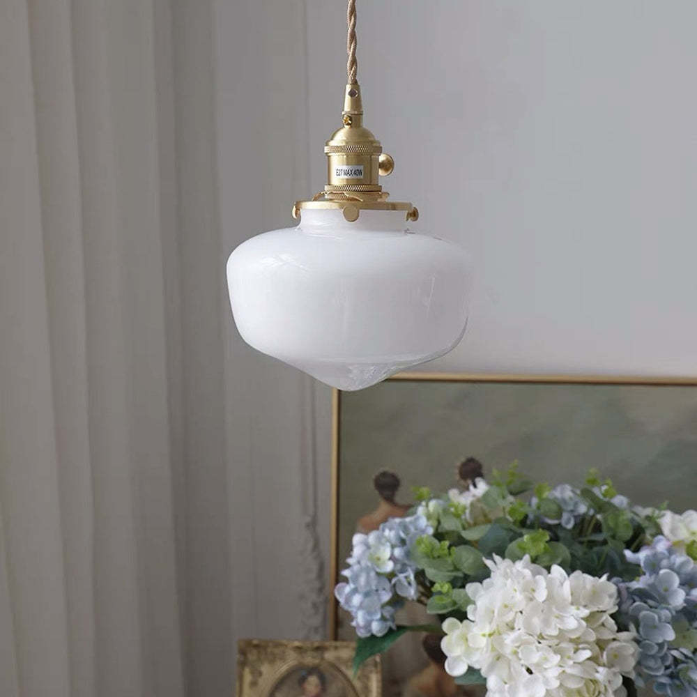 Vintage Brass Lantern Glass Pendant Light