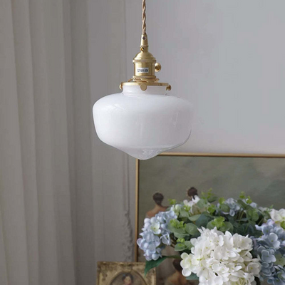 Vintage Brass Lantern Glass Pendant Light