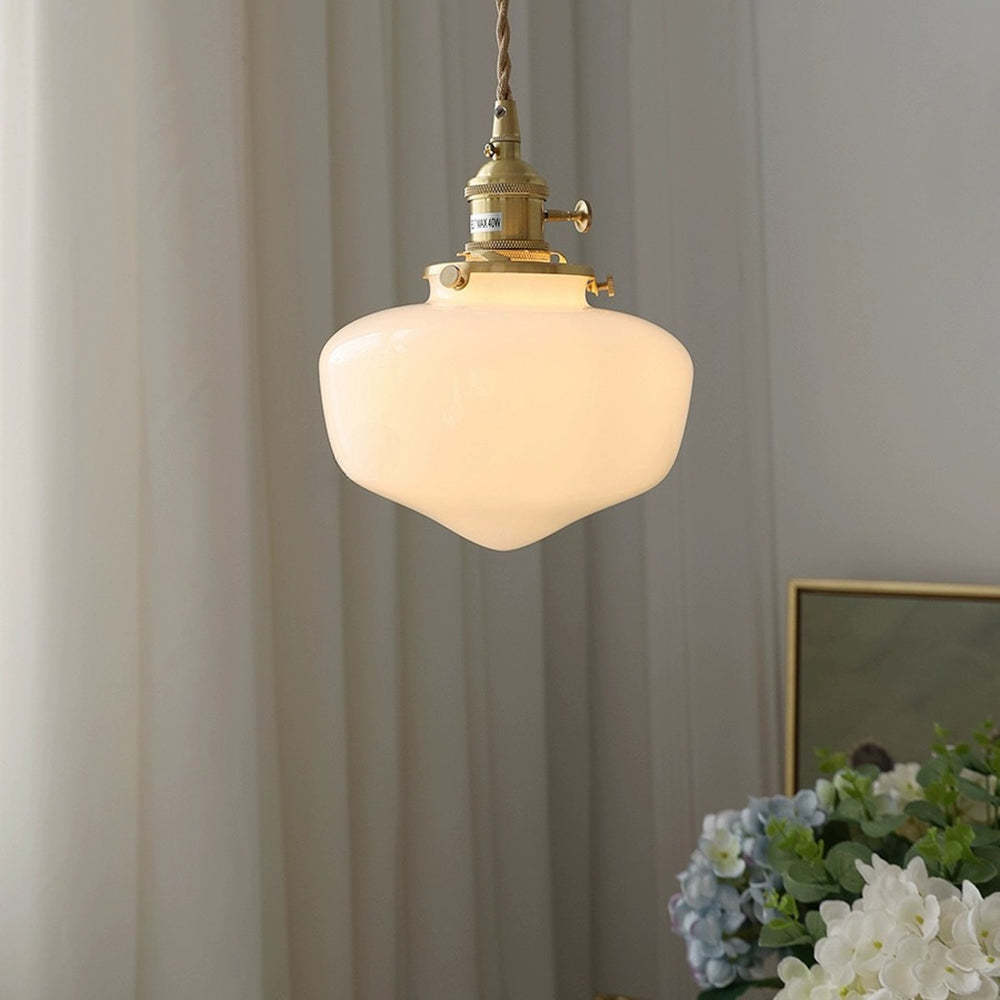 Vintage Brass Lantern Glass Pendant Light