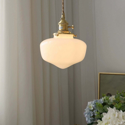 Vintage Brass Lantern Glass Pendant Light
