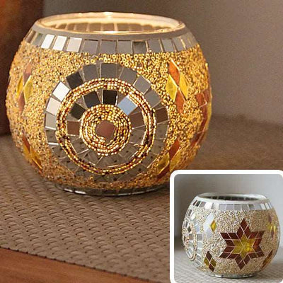 Mosaic Glass Candle Holder for Home Decor