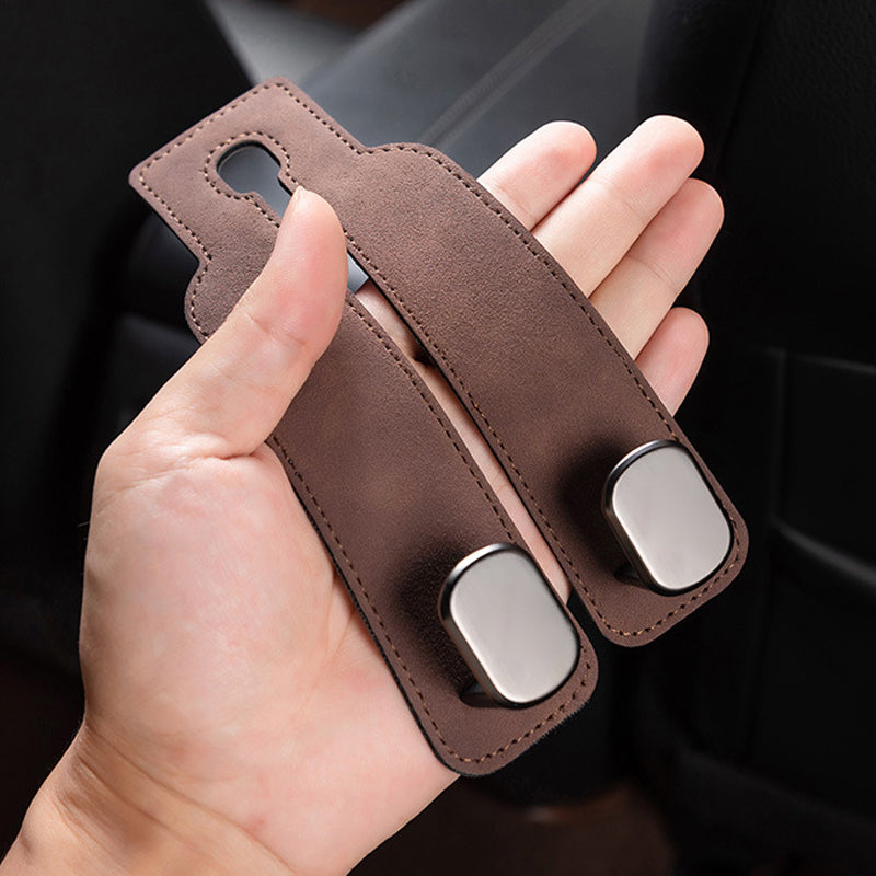 Car Seat Back Double Hook with Phone Holder – PU Leather Organizer