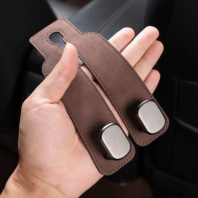 Car Seat Back Double Hook with Phone Holder – PU Leather Organizer