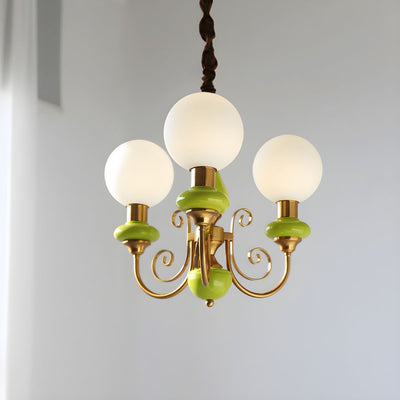Green Glass Onyx Chandelier Light – 3/5 Heads