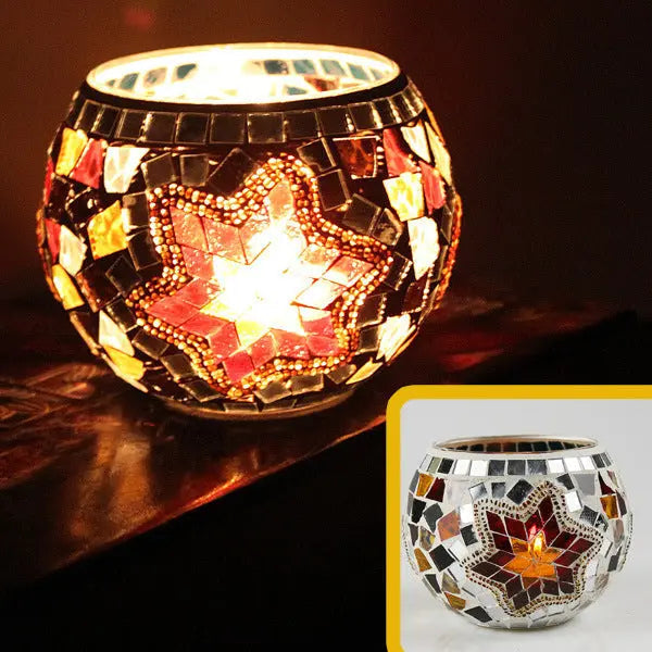 Mosaic Glass Candle Holder for Home Decor