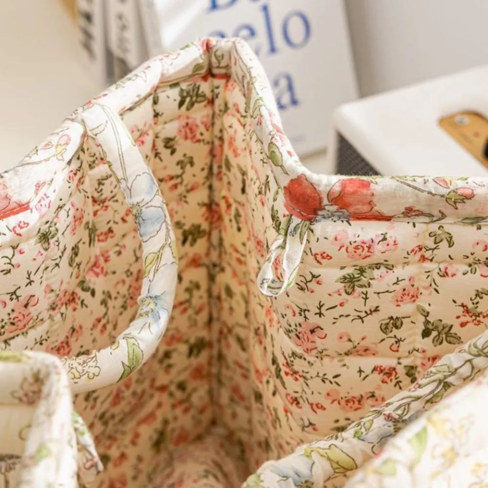 Floral Canvas Storage Basket for Home Organization