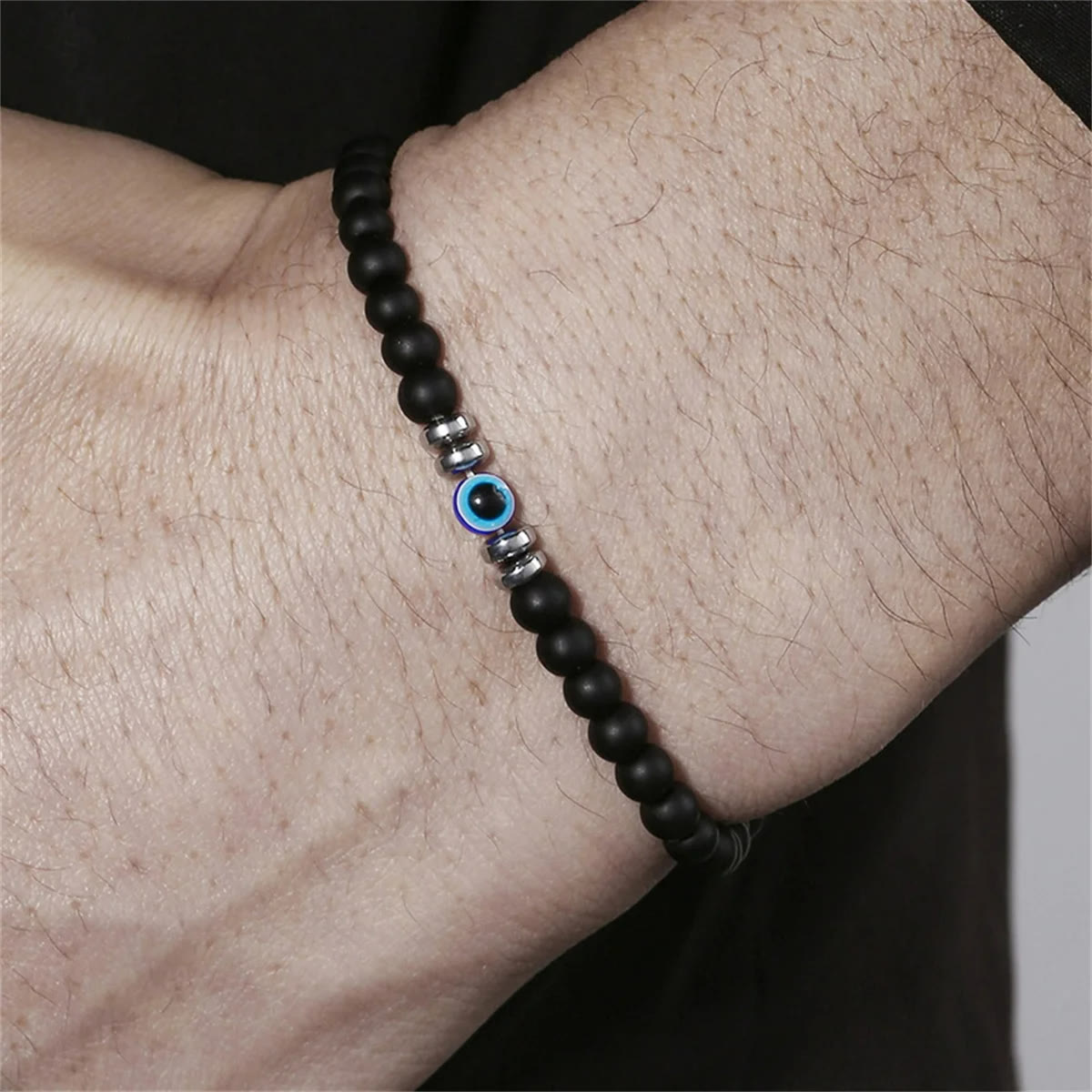 Men's 4mm Natural Stone Evil Eye Bead Bracelet - Thor