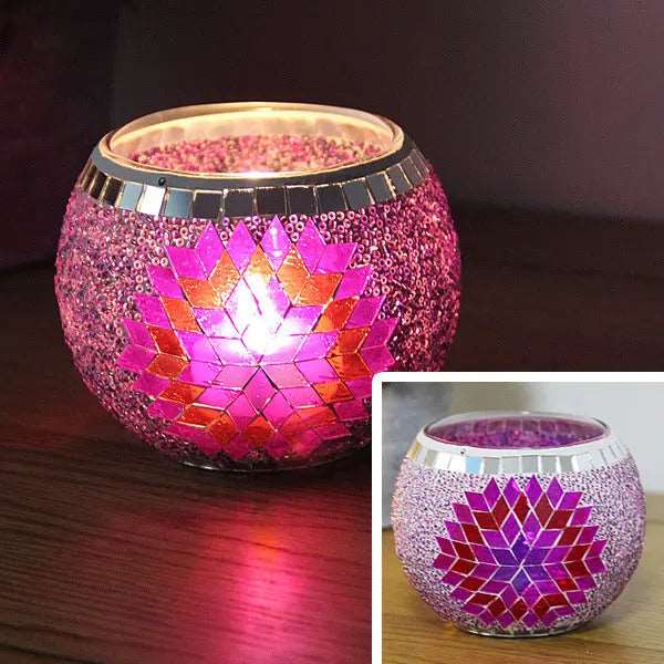 Mosaic Glass Candle Holder for Home Decor