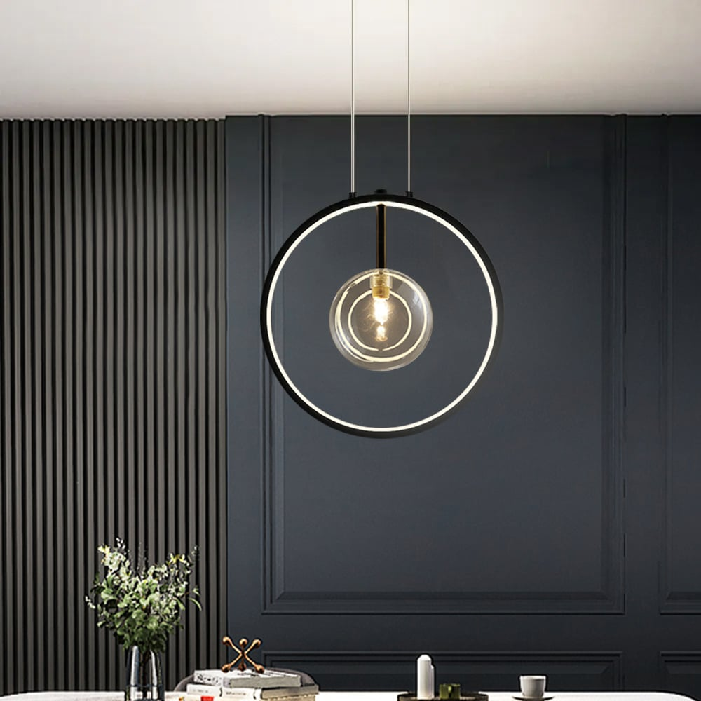 LumoGlobe – Minimalist Black Pendant Lamp with Glass LED Sphere