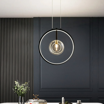 LumoGlobe – Minimalist Black Pendant Lamp with Glass LED Sphere