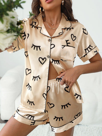 Tropical Satin Pajama Set – Elegant & Silky Nightwear