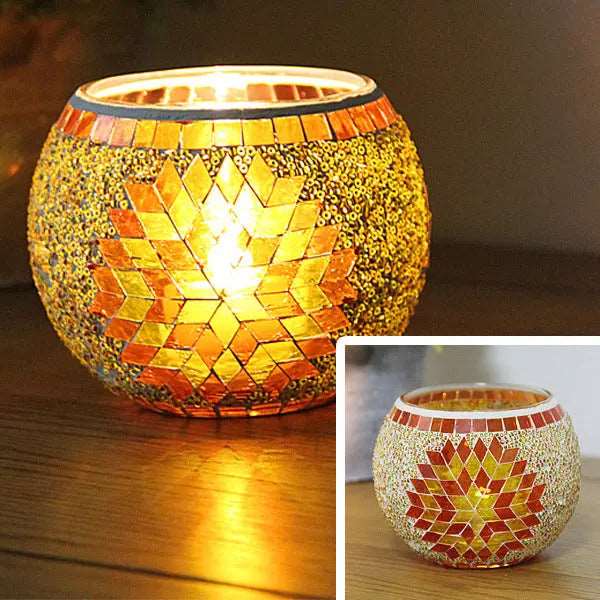 Mosaic Glass Candle Holder for Home Decor