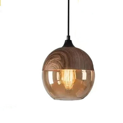 Hand-Blown Glass & Wood Pendant Light Adjustable
