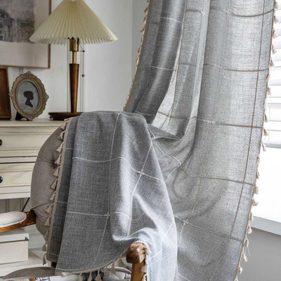 Plaid Tassel Semi-Blackout Curtains – Boho Style Drapes