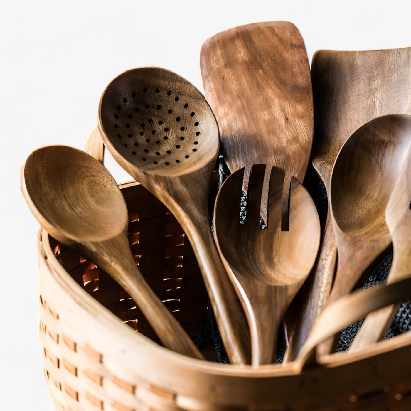 Teak Wooden Kitchen Utensil Set with Holder