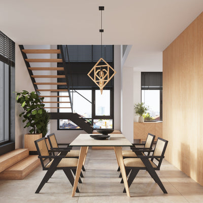 Modern Wood Pendant Light – CARO Black/Gold E27