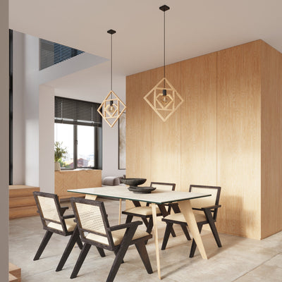 Modern Wood Pendant Light – CARO Black/Gold E27