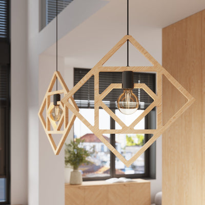 Modern Wood Pendant Light – CARO Black/Gold E27
