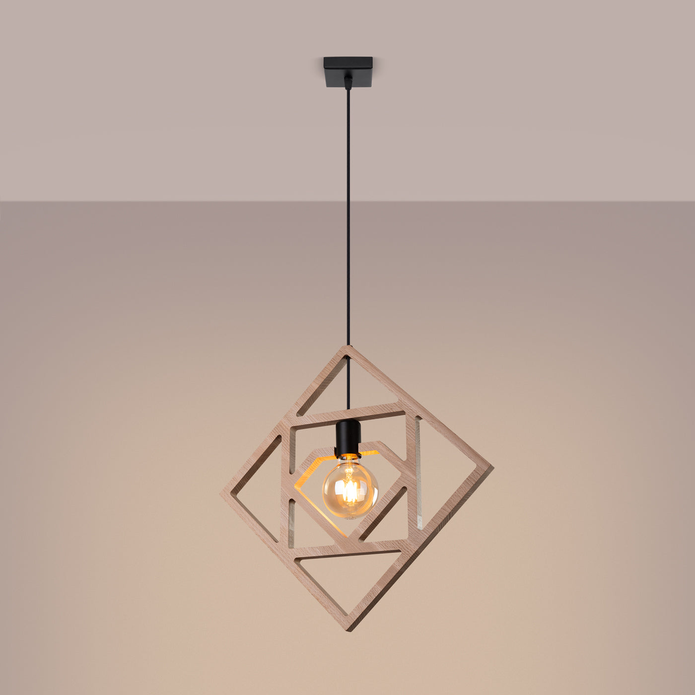 Modern Wood Pendant Light – CARO Black/Gold E27