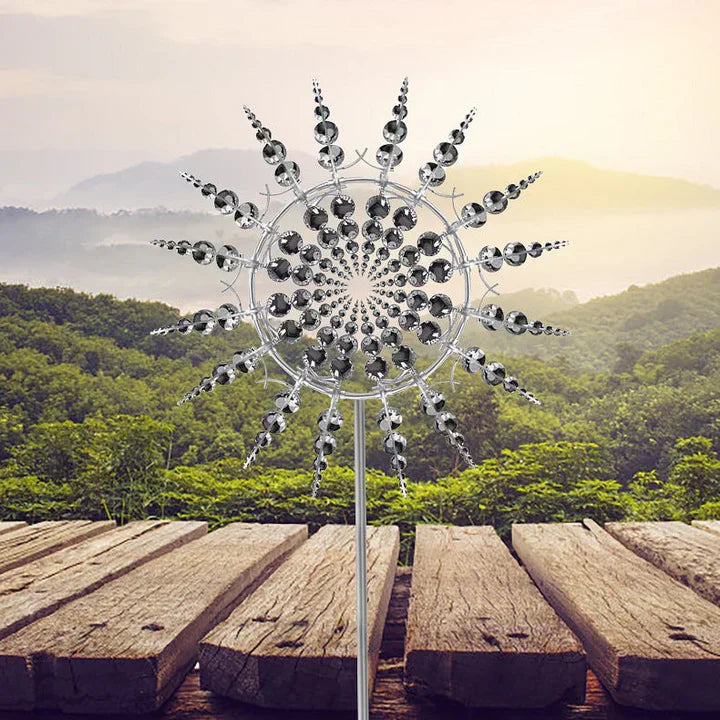 Silver Metal Garden Wind Spinner Outdoor Sculpture