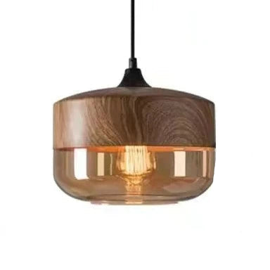 Hand-Blown Glass & Wood Pendant Light Adjustable