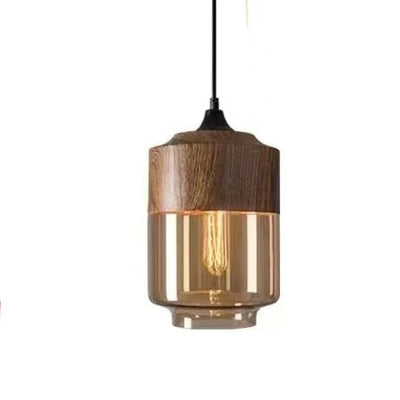 Hand-Blown Glass & Wood Pendant Light Adjustable
