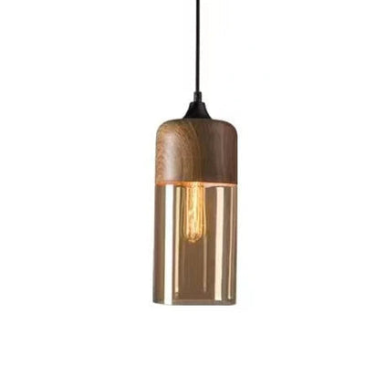 Hand-Blown Glass & Wood Pendant Light Adjustable