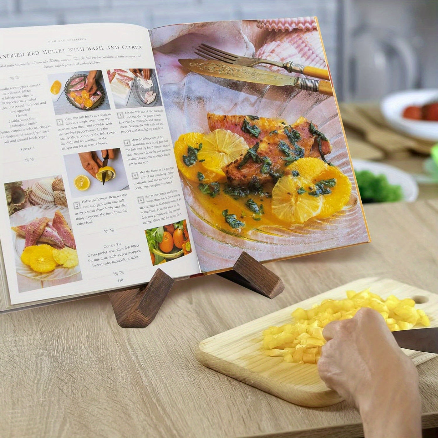 Rustic Wooden Cookbook Stand Adjustable Recipe Book Holder
