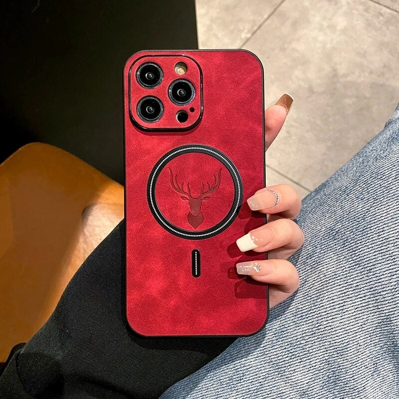 Deer Leather iPhone Case MagSafe Wireless Charging
