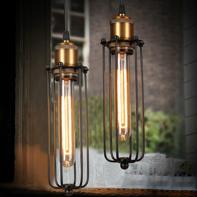 Retro Industrial Pendant Light with Metal Cage