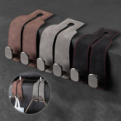 Car Seat Back Double Hook with Phone Holder – PU Leather Organizer