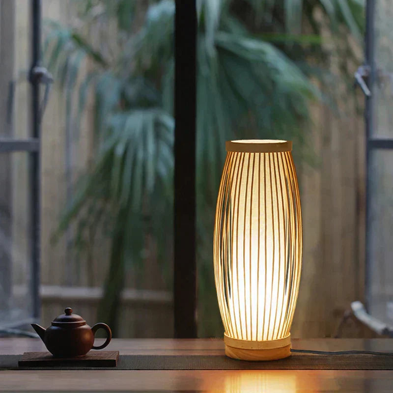 Japanese Bamboo Table Lamp with Warm Light