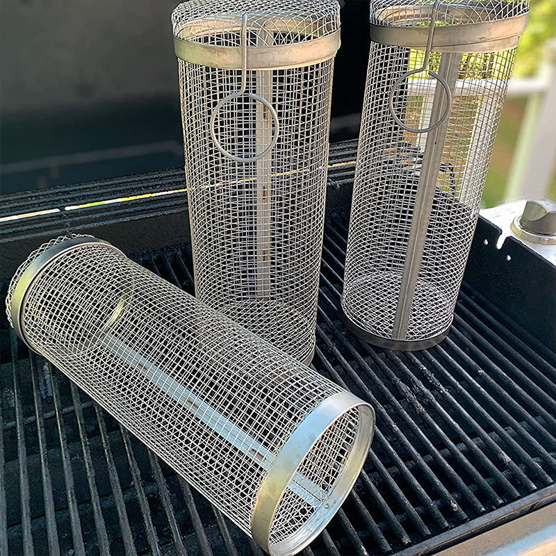 Stainless Steel BBQ Grill Basket Cylinder for Vegetables and Meat