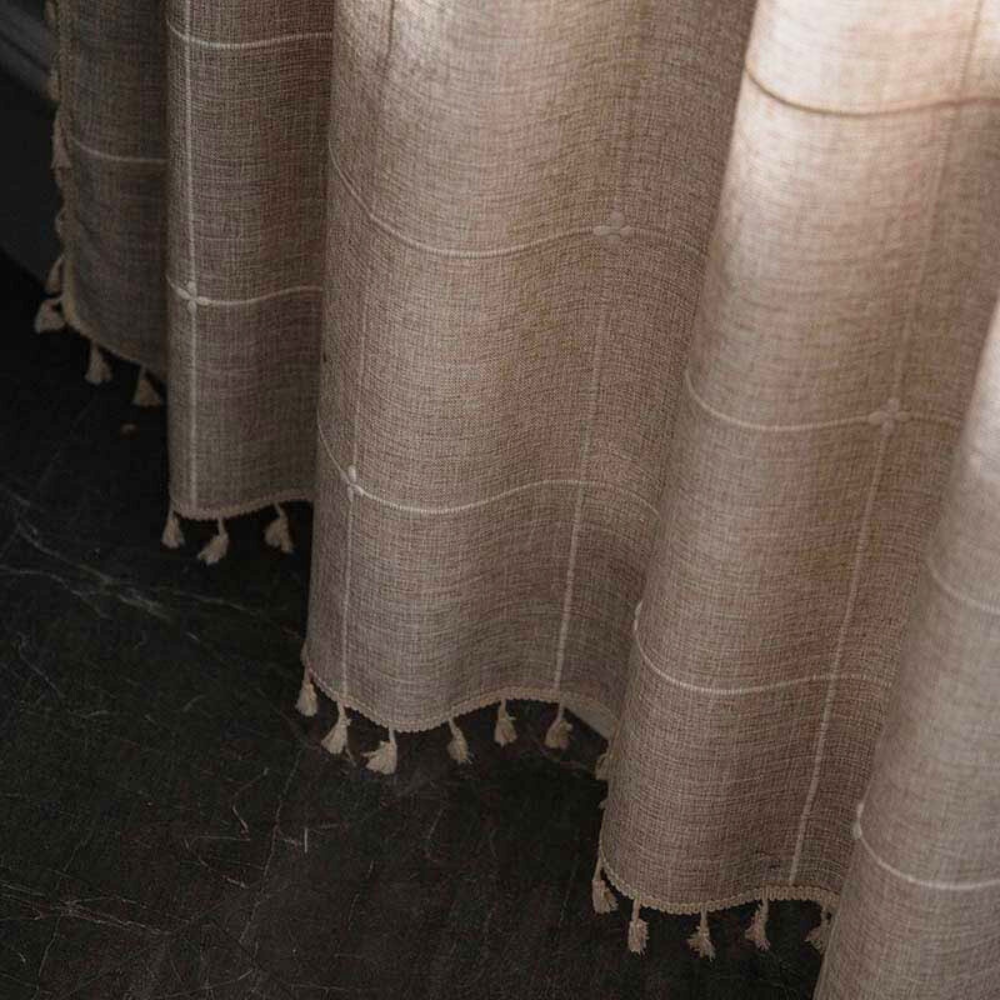 Plaid Tassel Semi-Blackout Curtains – Boho Style Drapes
